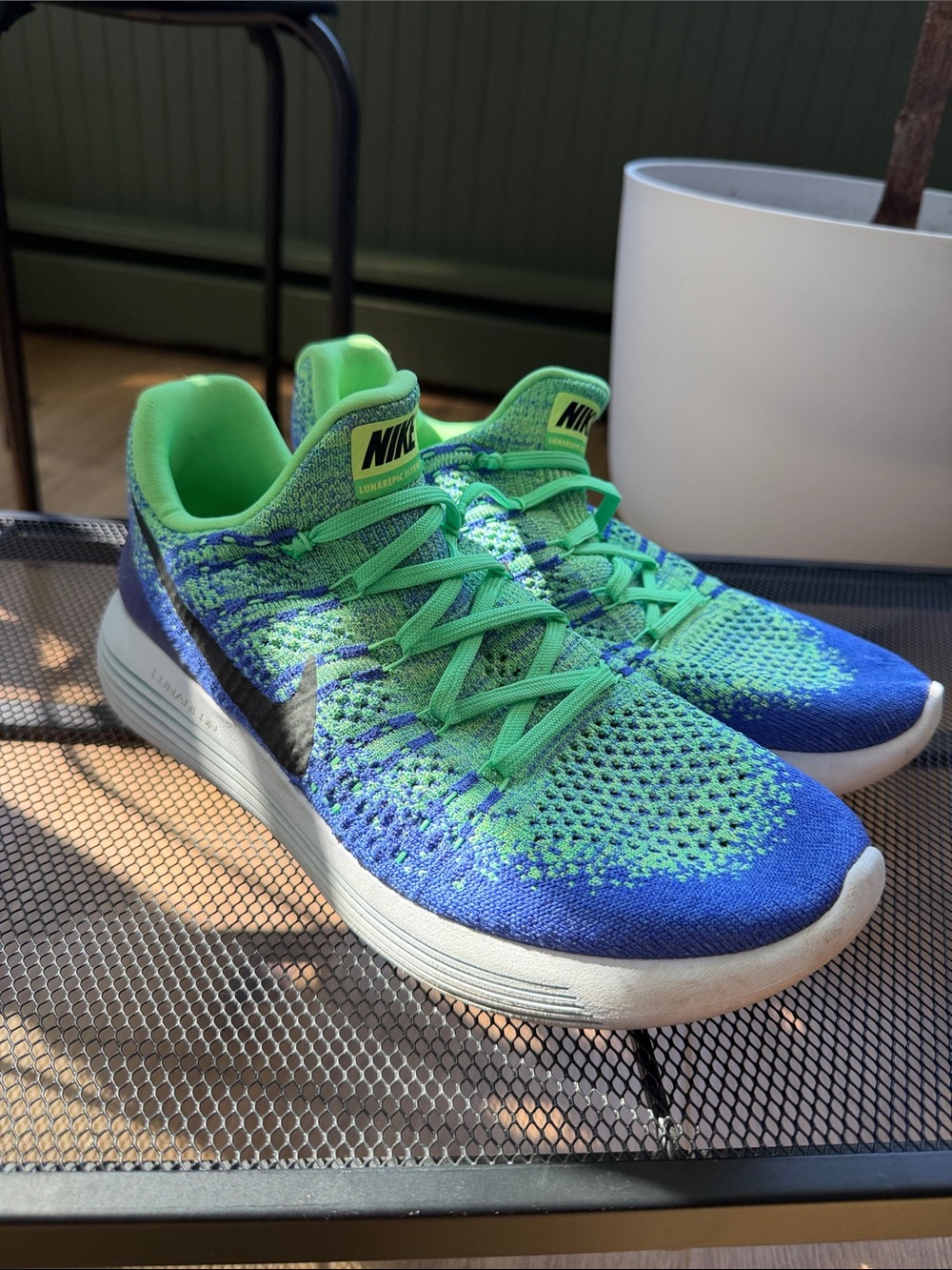 Nike Men’s Flyknit Running Shoes - Blue & Neon Green
